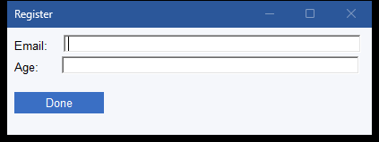 The Register dialog box with validated fields